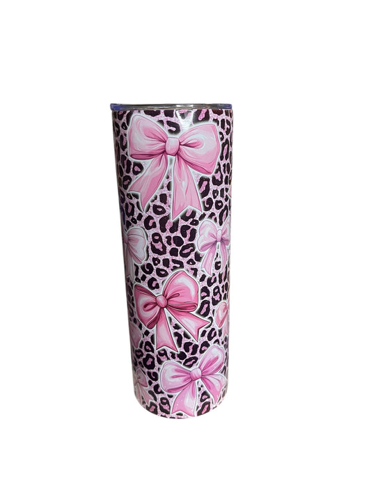 Pink Bow Leopard Print Tumbler 20oz.