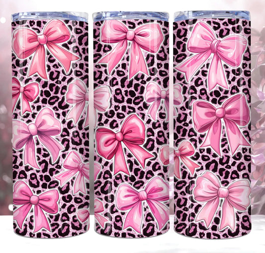 Pink Bow Leopard Print Tumbler 20oz.