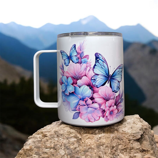 Mug with flower and butterfly design